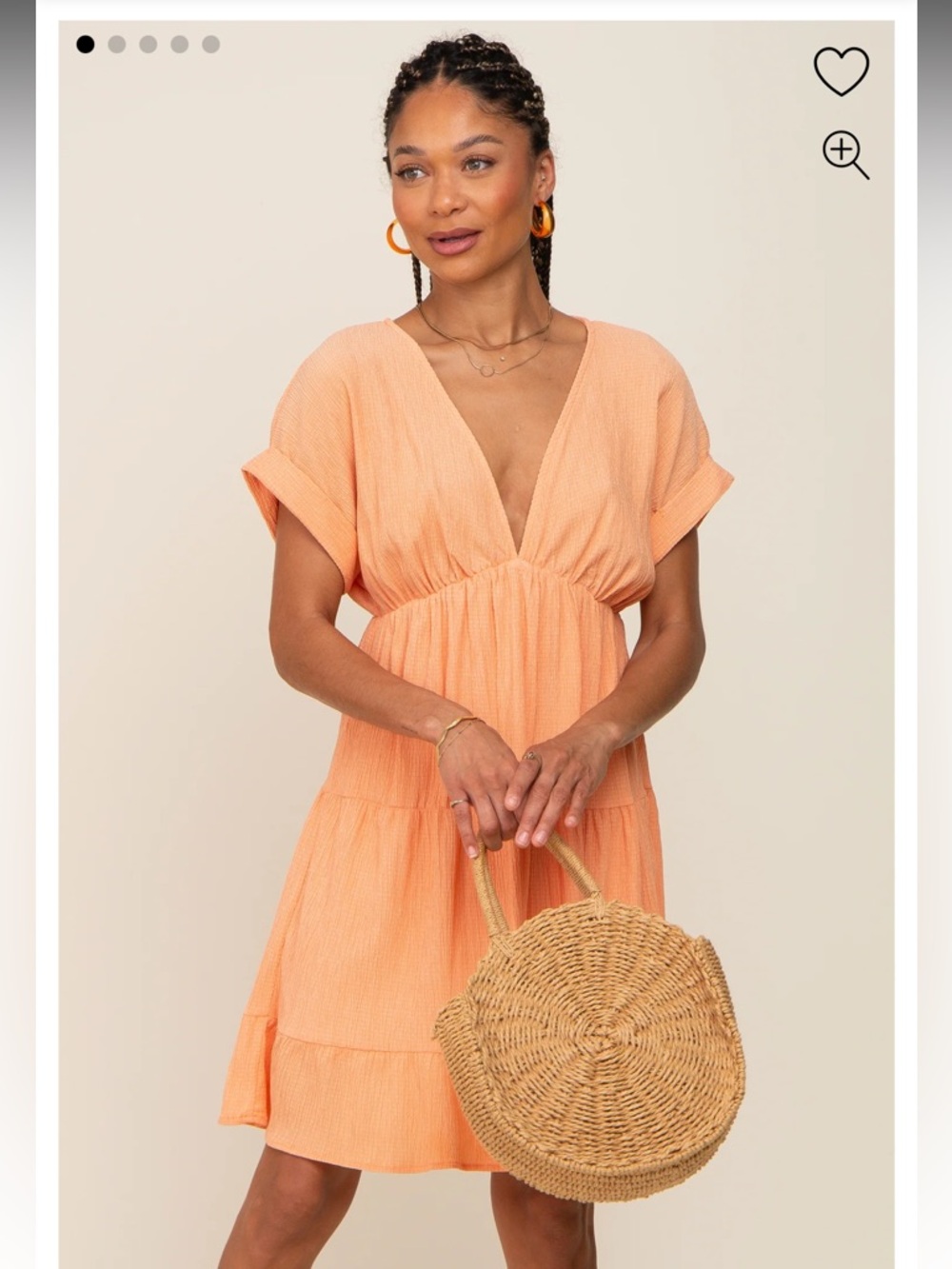 She + Sky Peach V-Neck Tiered Swim Cover-Up